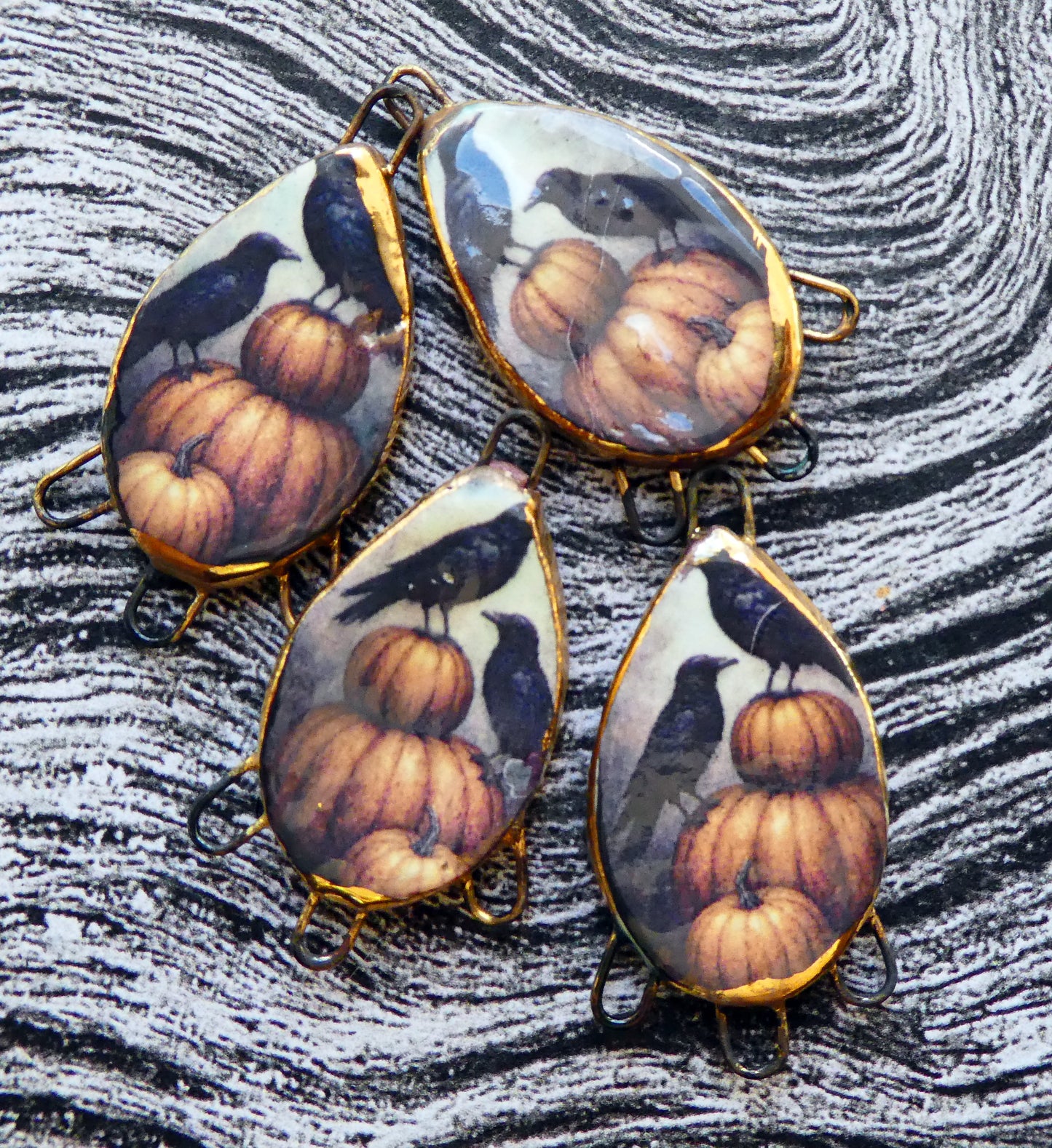 Ceramic Raven Decal Teardrop Connectors #5