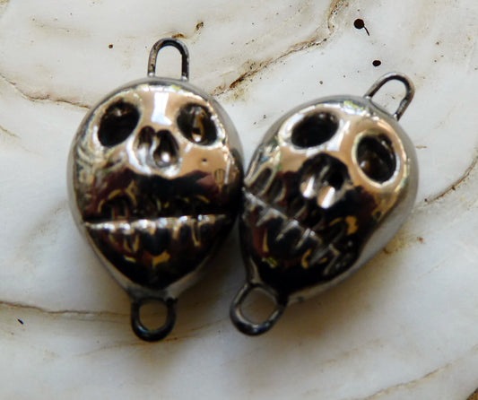 Ceramic Skull Earring Connectors -Platinum Lustre