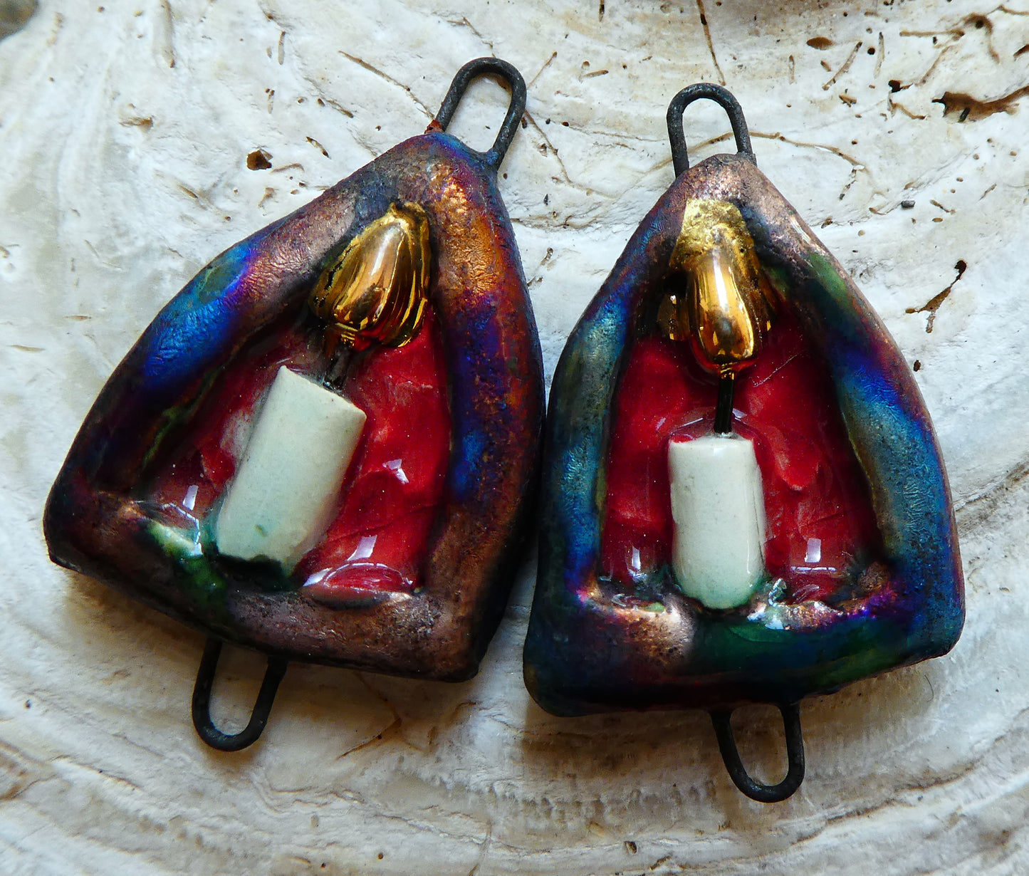 Ceramic Candle Arch Earring Connectors - Red