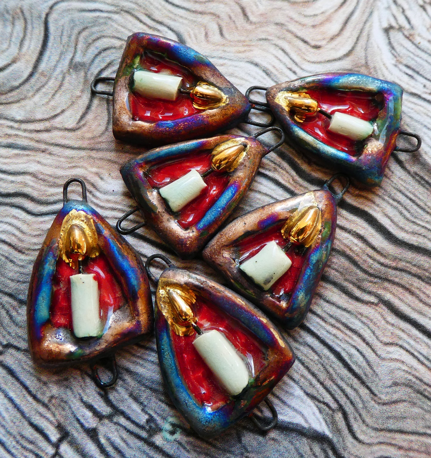 Ceramic Candle Arch Earring Connectors - Red