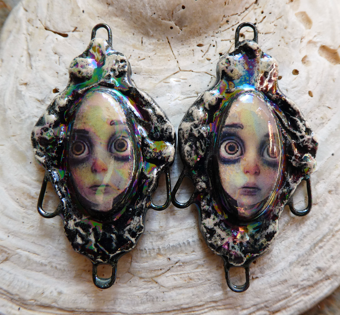 Ceramic Filligree Spooky Girl Connectors #1