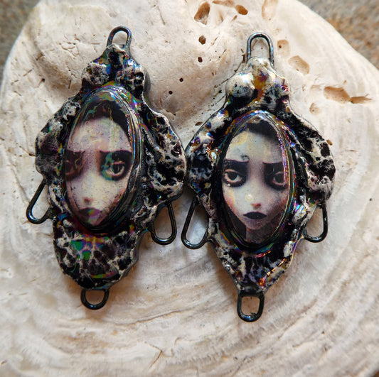 Ceramic Filligree Spooky Girl Connectors #3