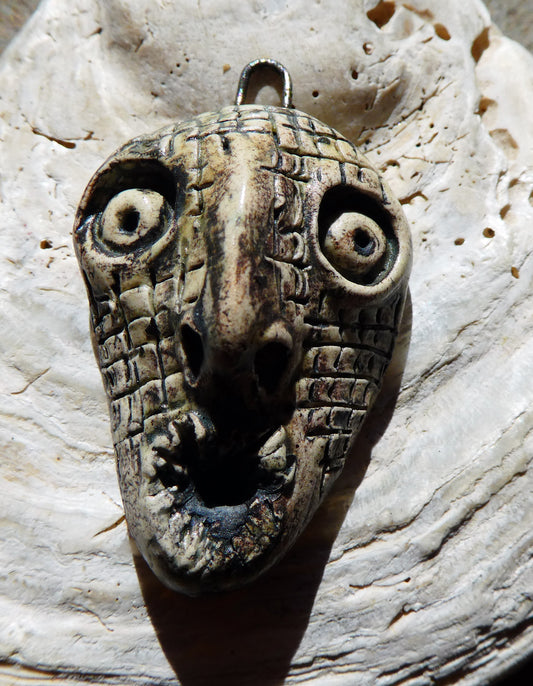 Ceramic Voodoo Stapled Head Pendant #6