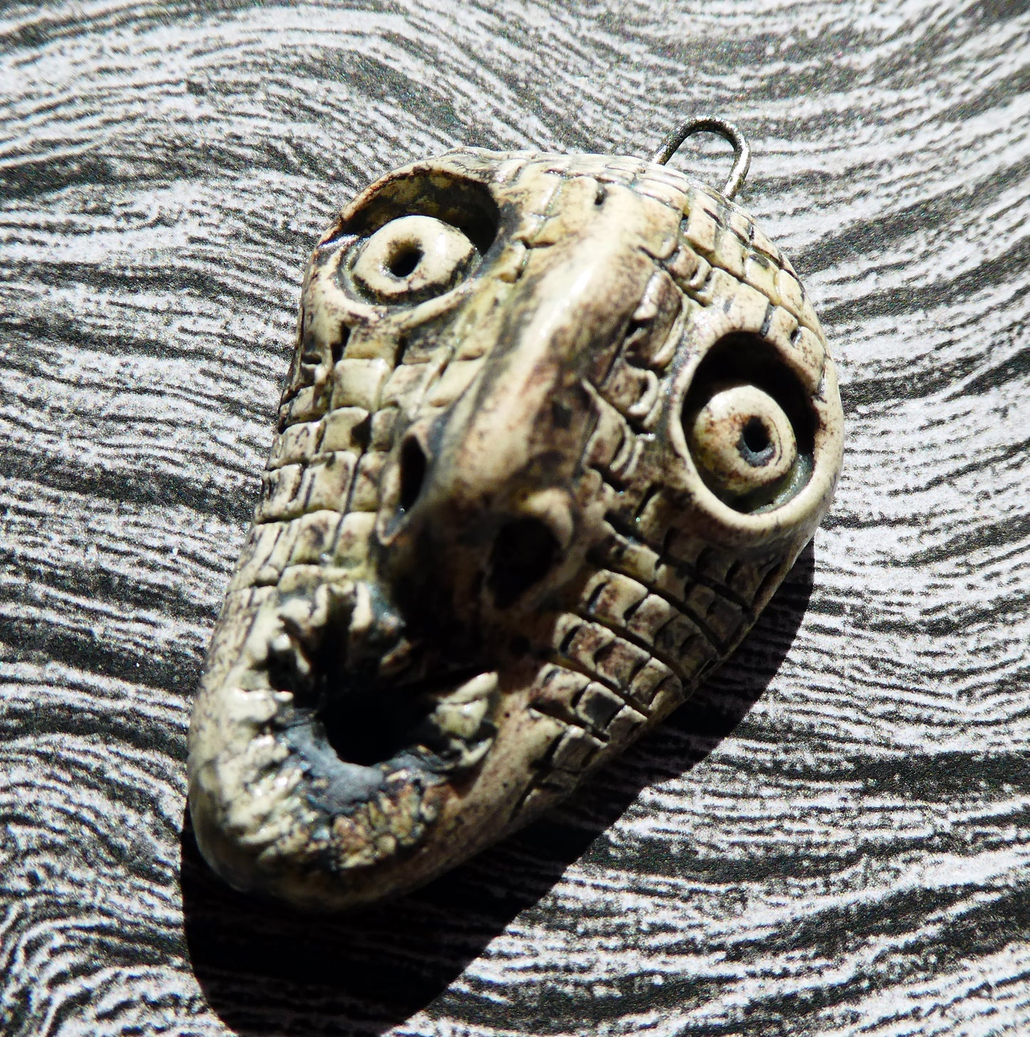 Ceramic Voodoo Stapled Head Pendant #6
