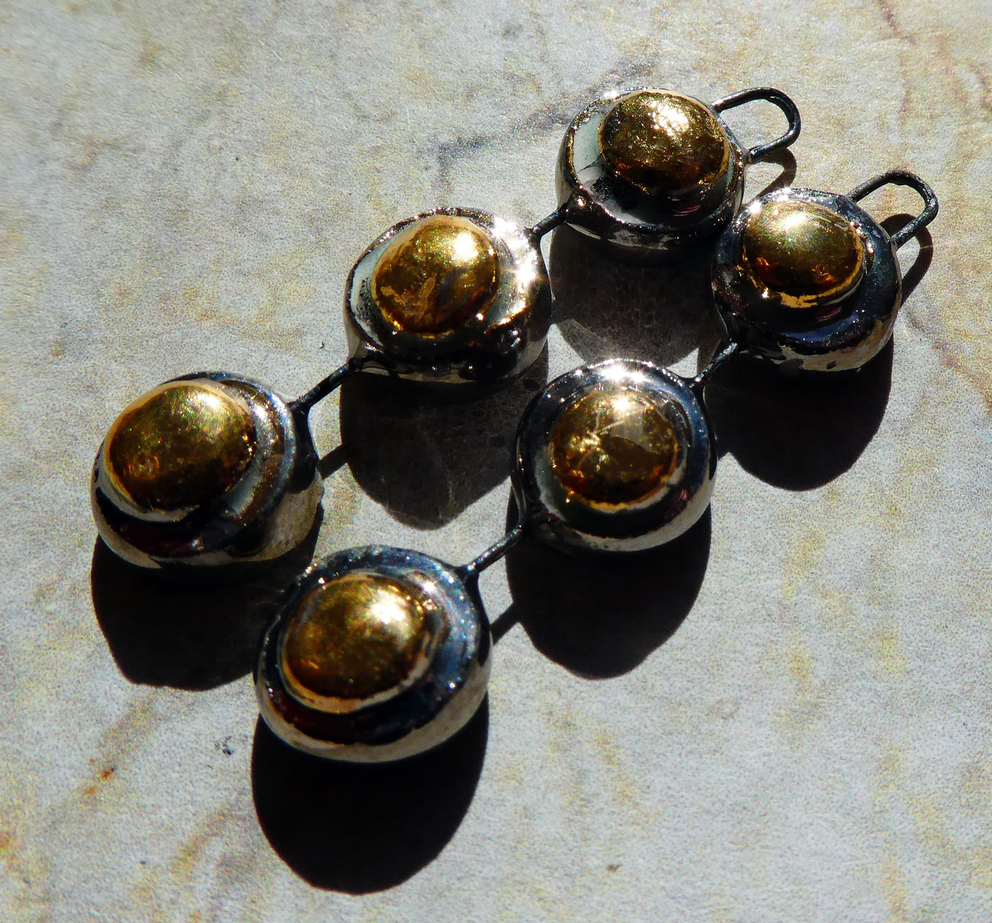 Ceramic Moulded Disc Stack Charms -Platinum and Gold