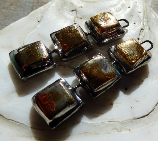 Ceramic Moulded Square Stack Charms -Gold and Platinum