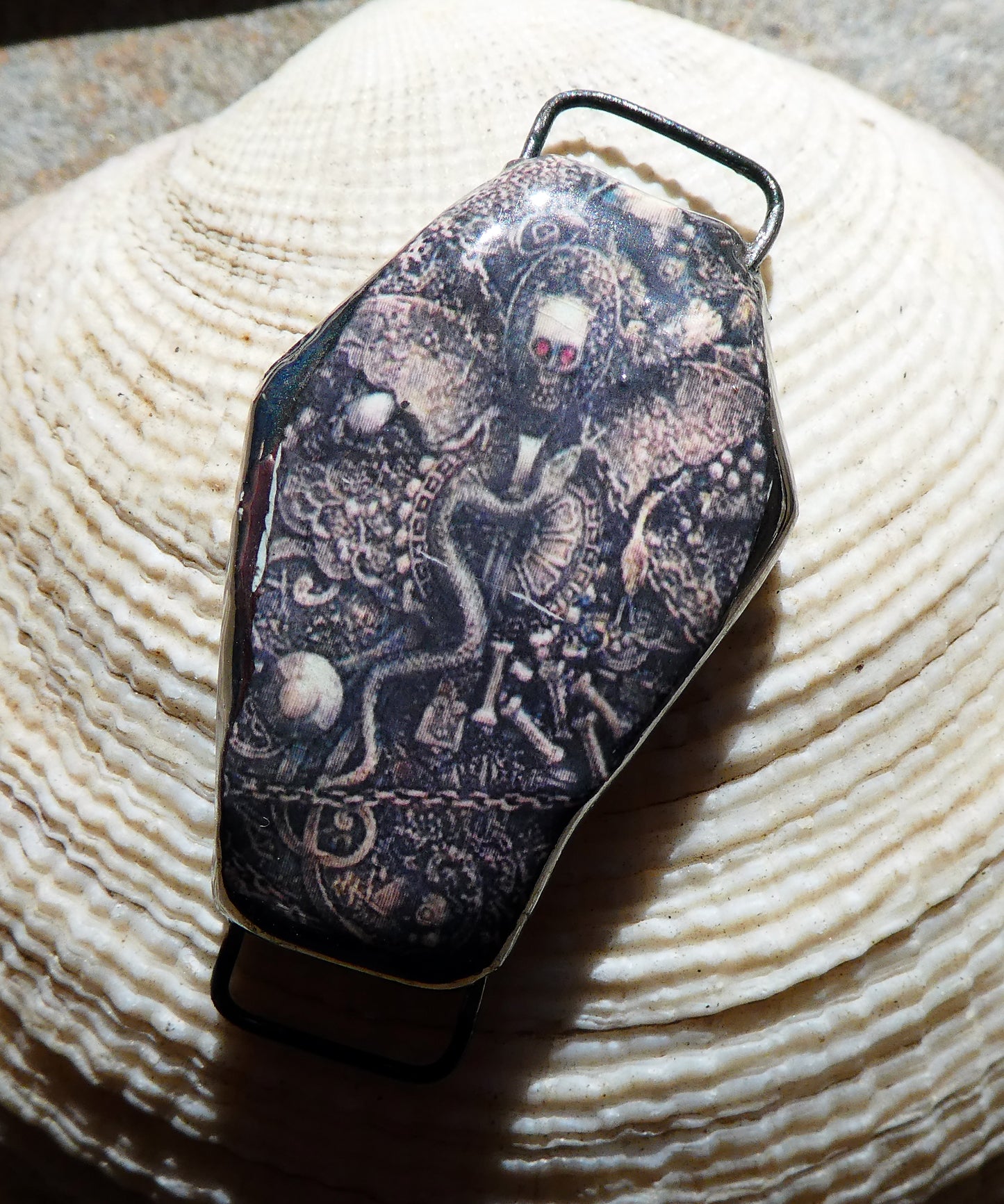 Ceramic Coffin and Skeleton Decal Bracelet Focal #3