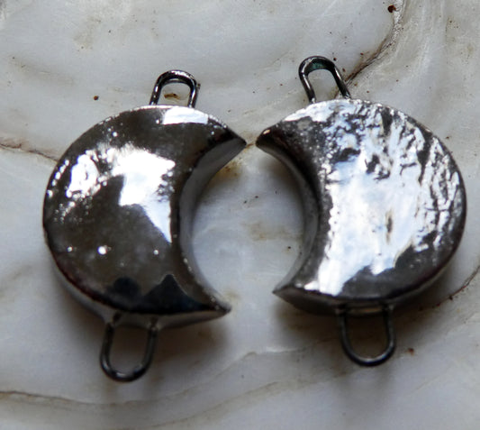 Ceramic Crescent Moon Earring Connectors -Platinum Lustre