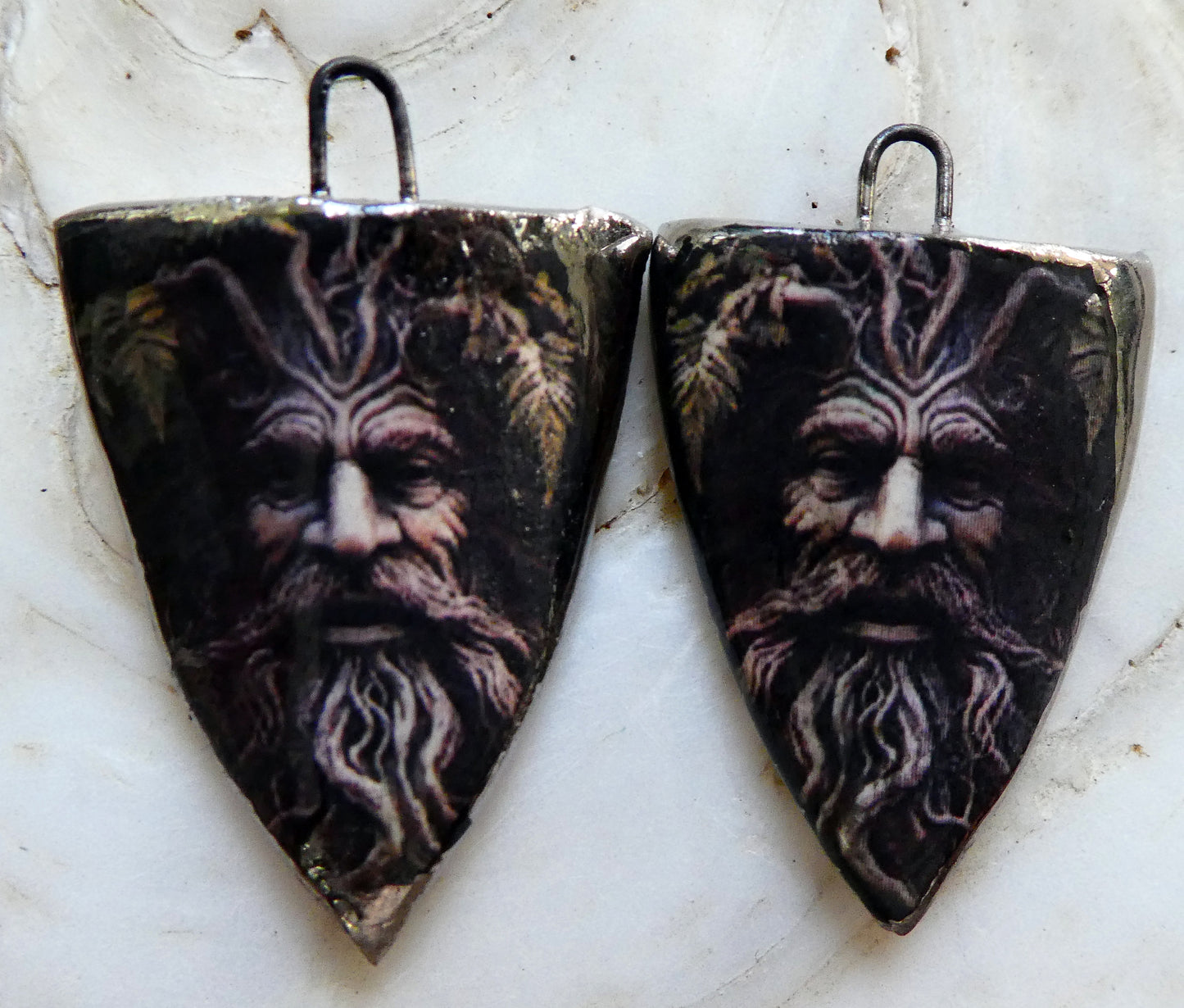 Ceramic Green Man Decal Shield Charms #4