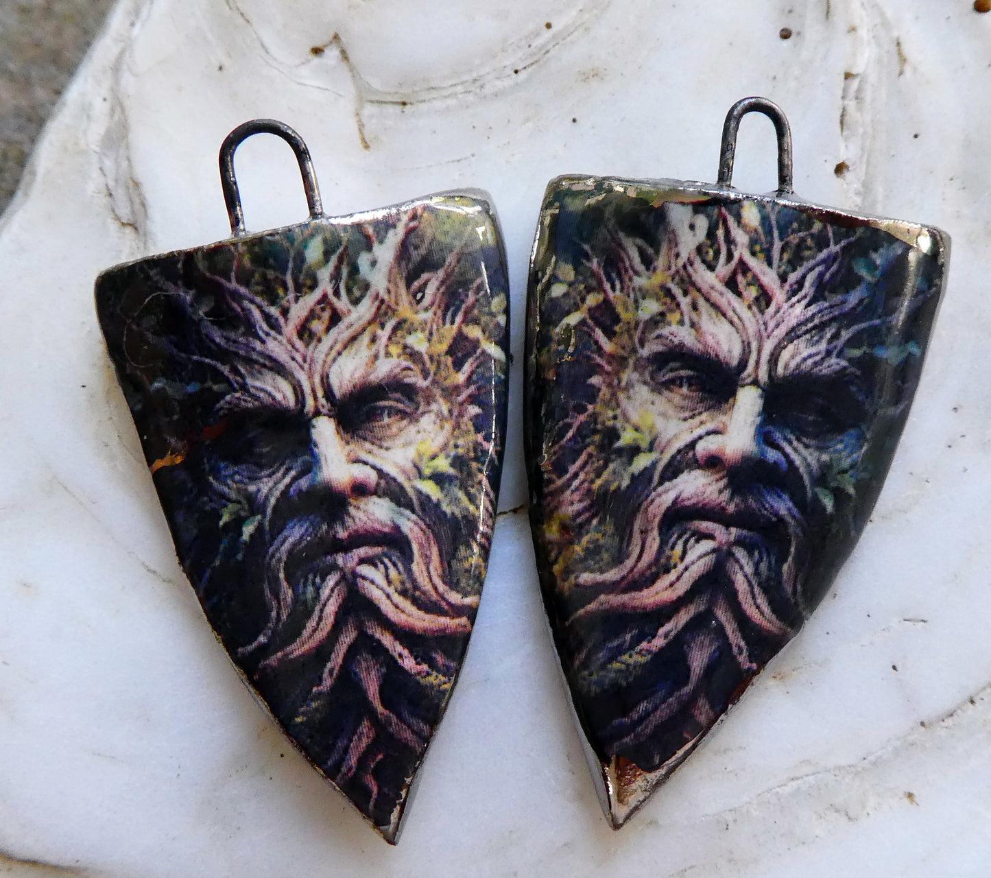 Ceramic Green Man Decal Shield Charms #5