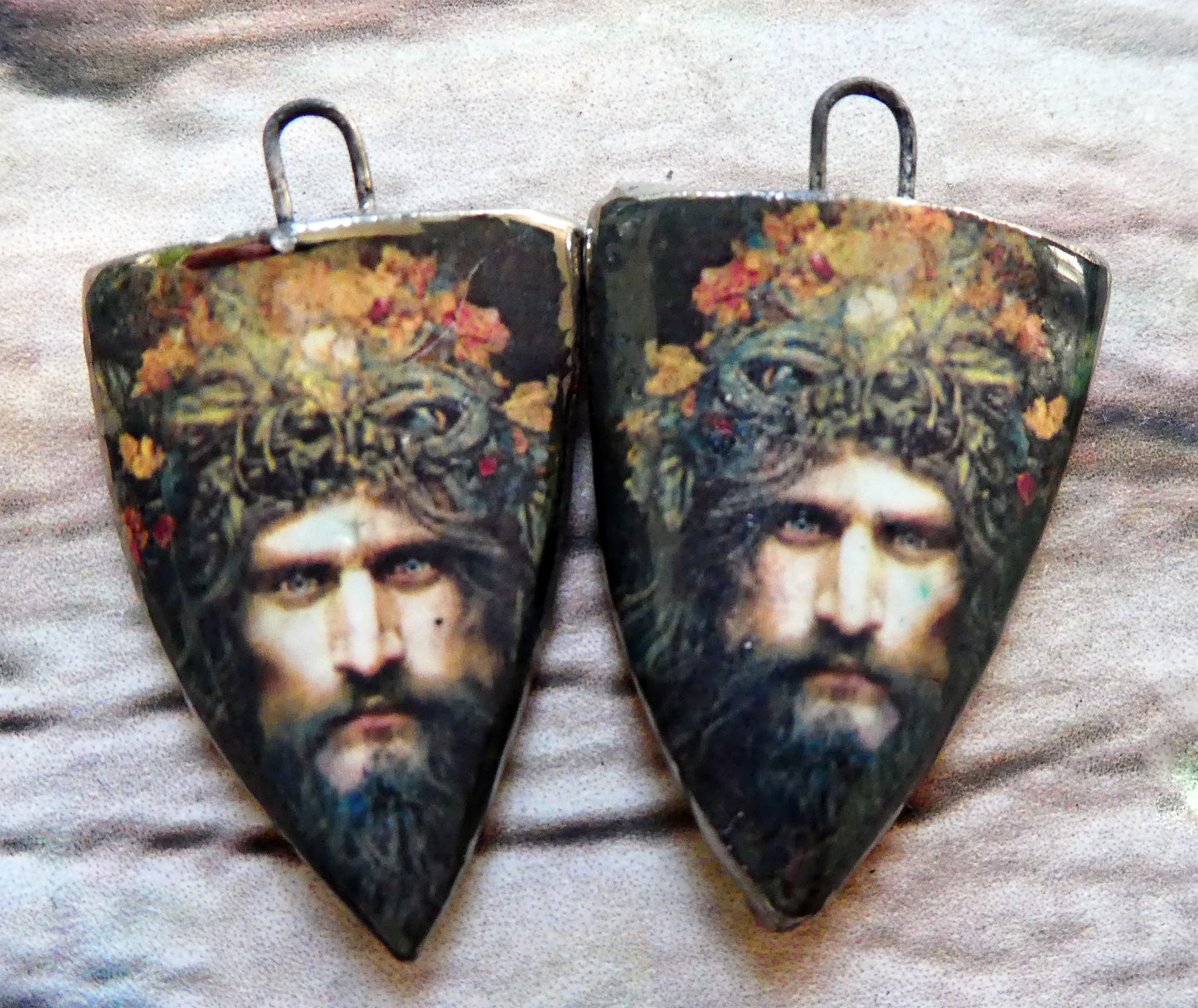 Ceramic Green Man Decal Shield Charms #7