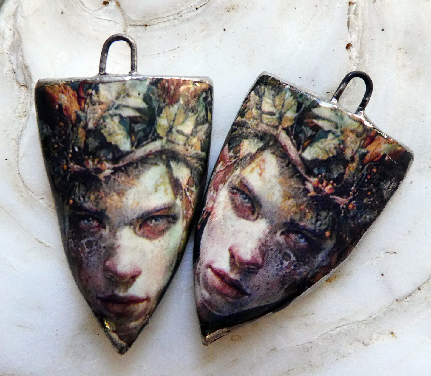 Ceramic Green Man Decal Shield Charms #8