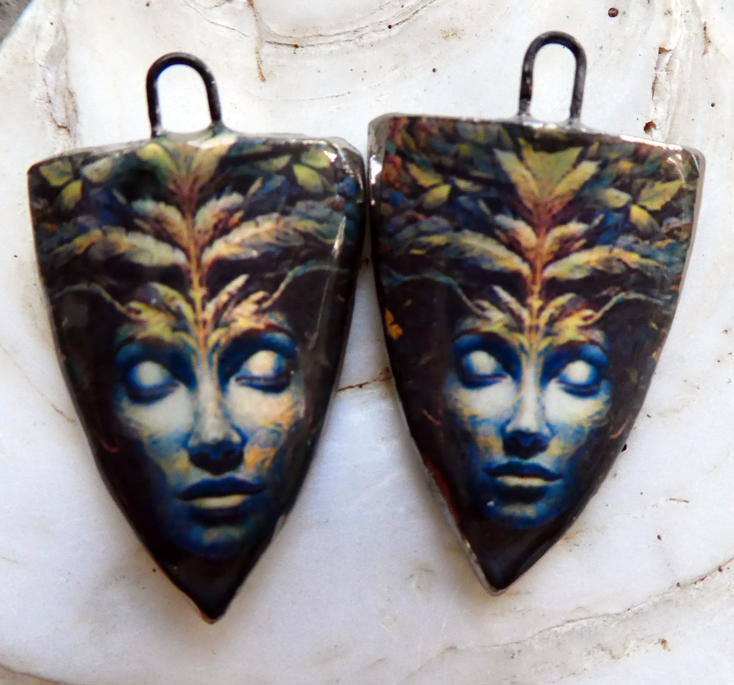 Ceramic Green Woman Decal Shield Charms #1