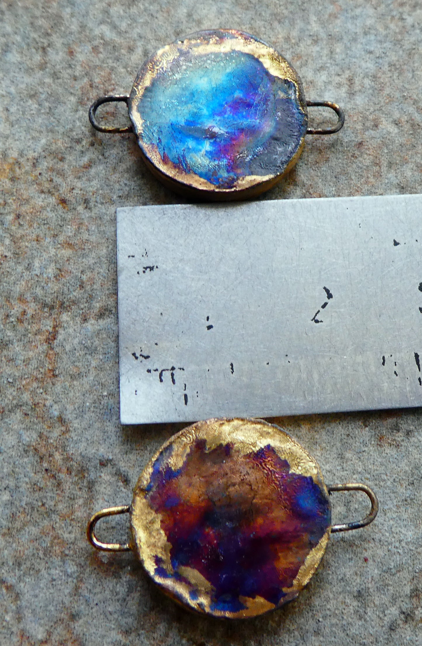 Ceramic Little Disc Vintage Sun and Moon Decal Earring Connectors #9