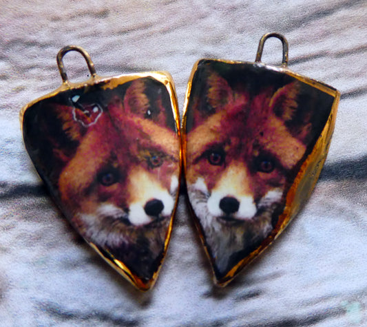 Ceramic Fox Decal Shield Charms #1
