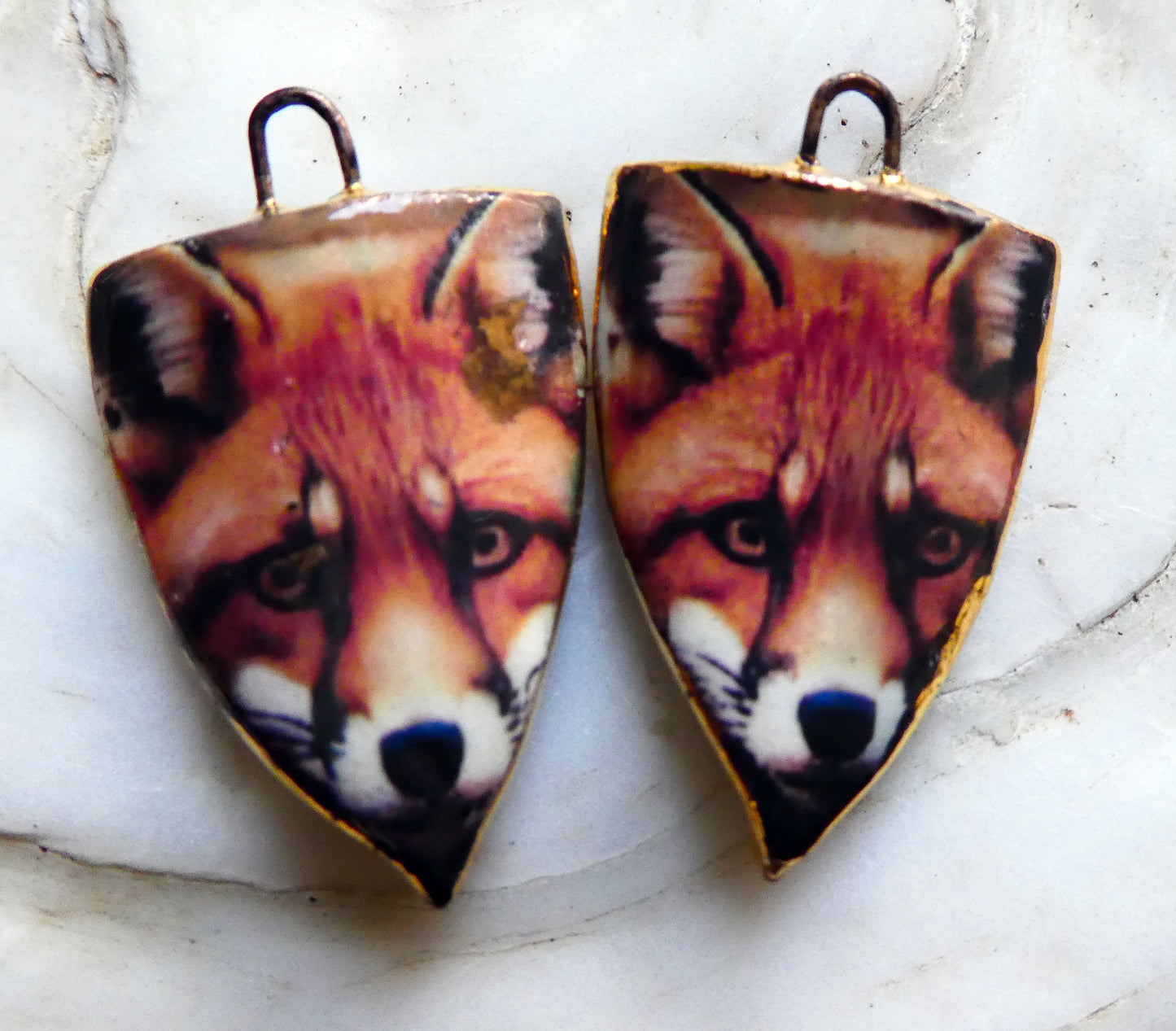Ceramic Fox Decal Shield Charms #2