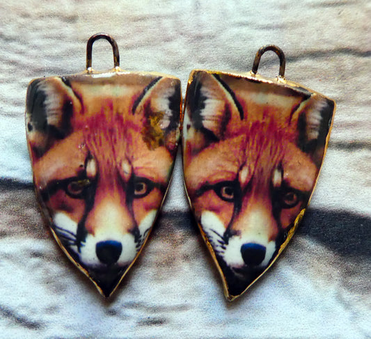 Ceramic Fox Decal Shield Charms #2