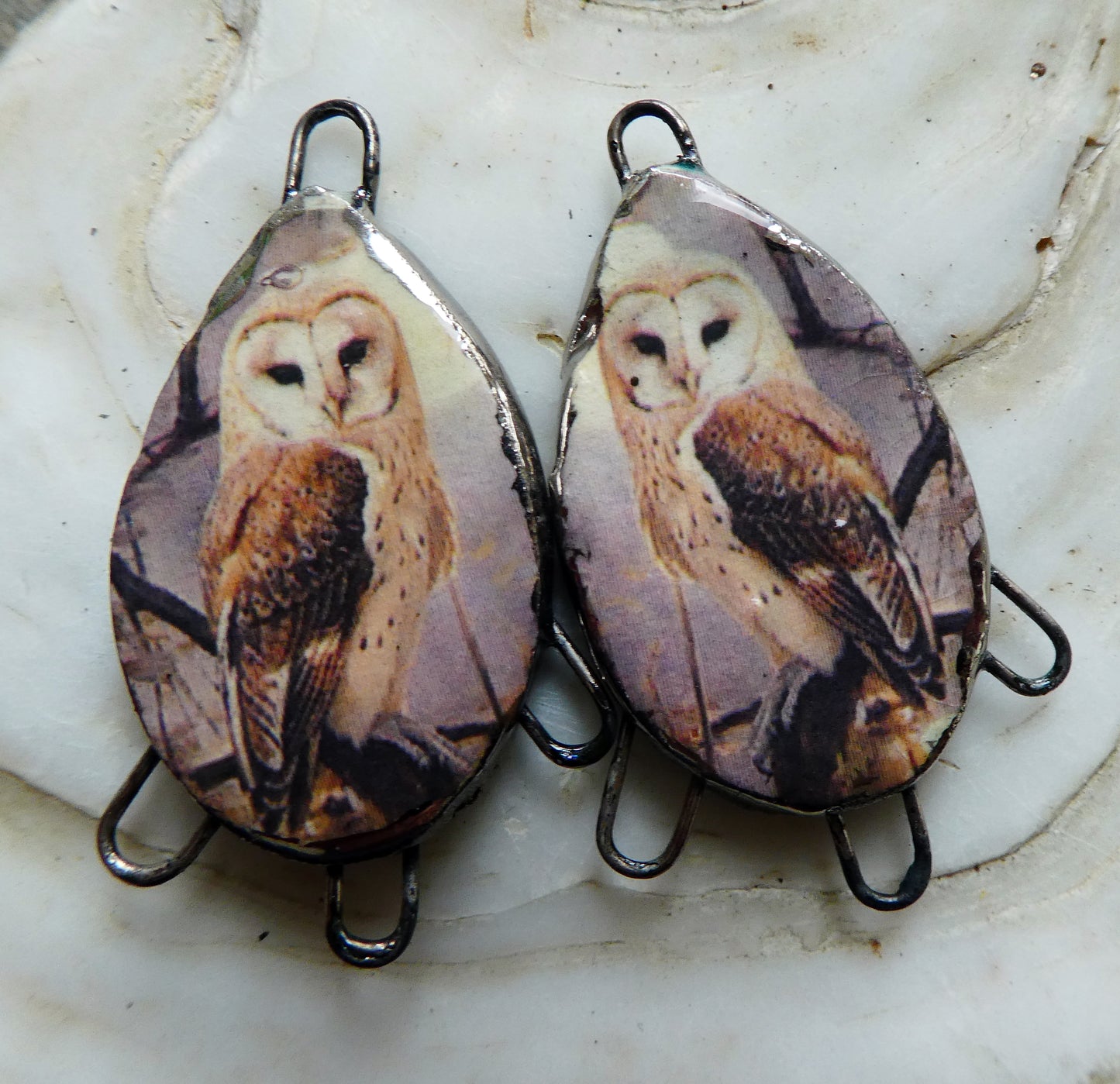 Ceramic Owl Decal Earring Connectors #1