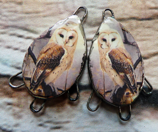 Ceramic Owl Decal Earring Connectors #1