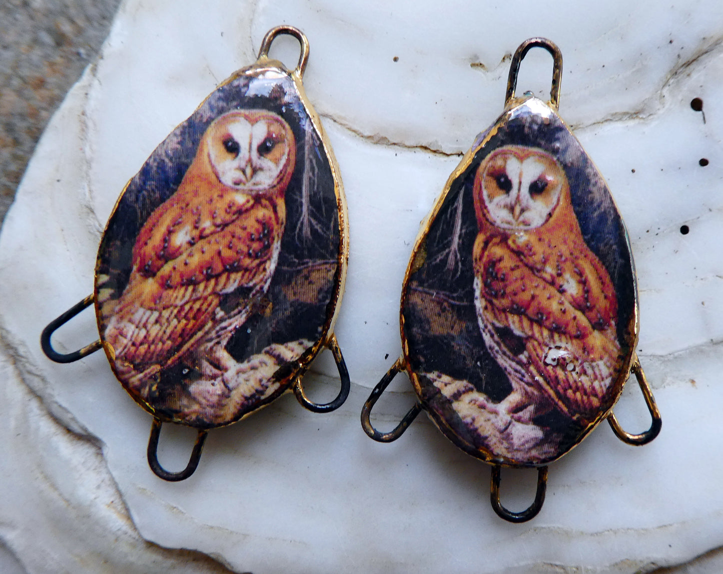 Ceramic Owl Decal Earring Connectors #3