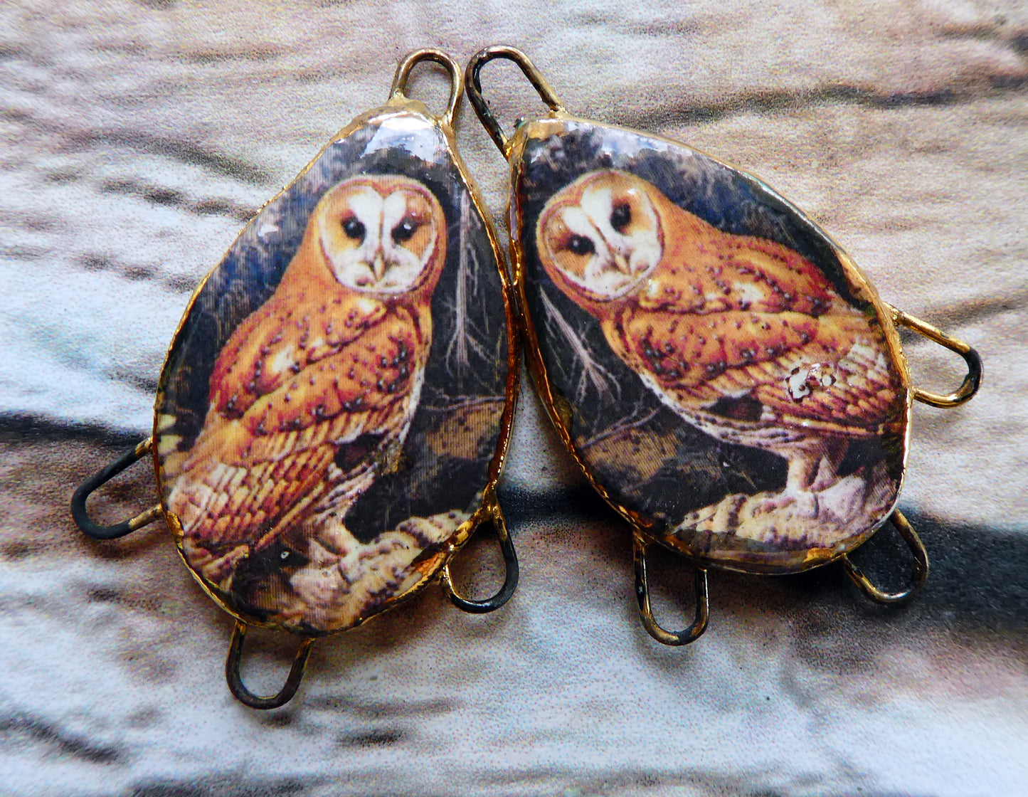 Ceramic Owl Decal Earring Connectors #3