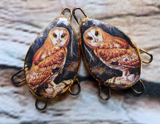 Ceramic Owl Decal Earring Connectors #3