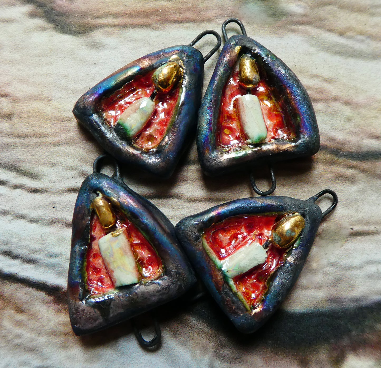 Ceramic Candle Arch Earring Connectors - Firecracker