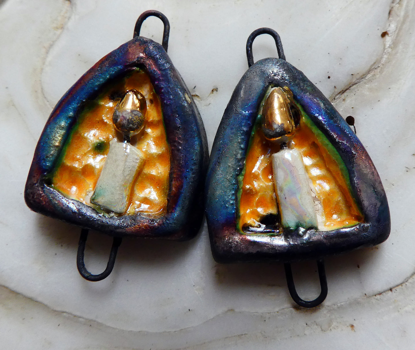 Ceramic Candle Arch Earring Connectors - Papaya