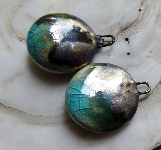 Ceramic Lustrous Disc Drops - Moonscape Crackle