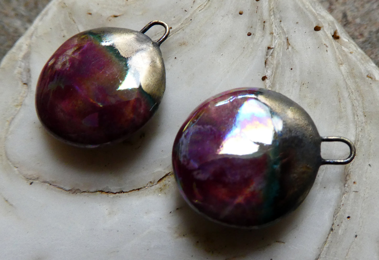 Ceramic Lustrous Disc Drops -Plum Passion