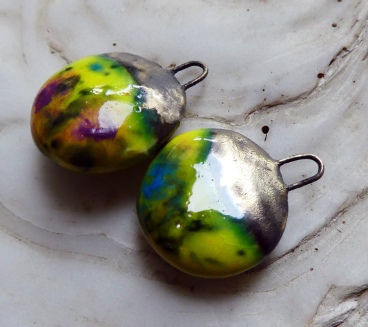 Ceramic Lustrous Disc Drops -Mardi Gras