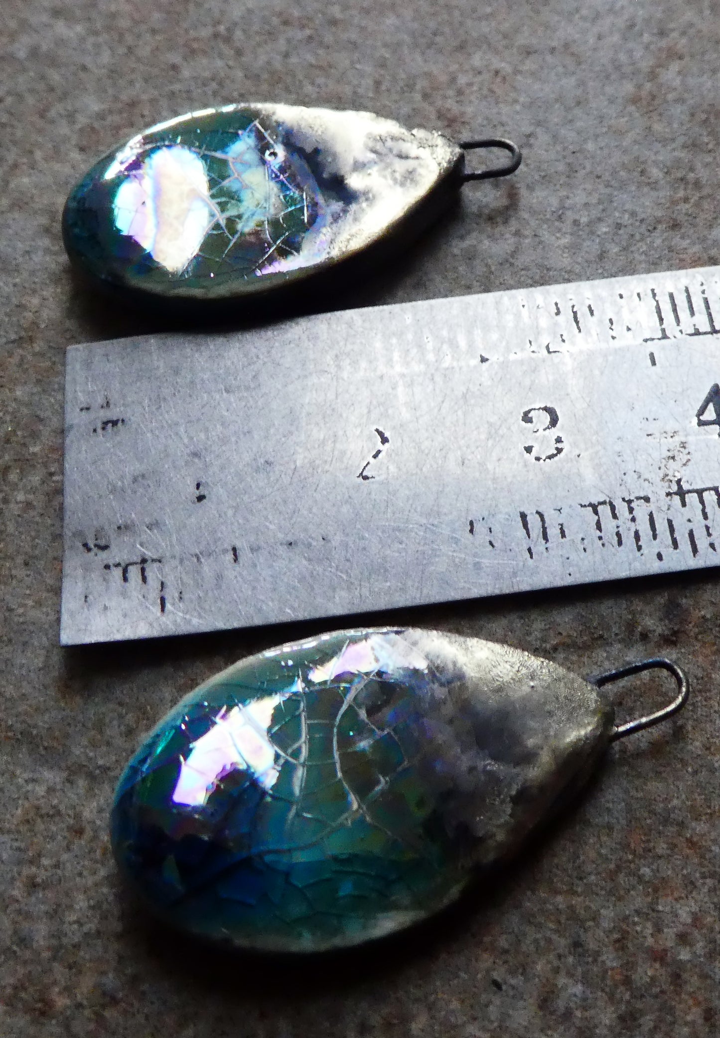 Ceramic Lustrous Flat Teardrop Drops -Oriental Blue