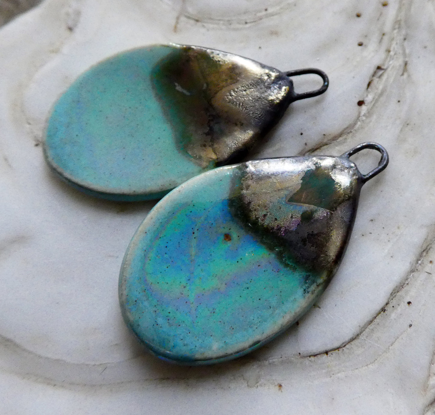 Ceramic Lustrous Flat Teardrop Drops -Larimar