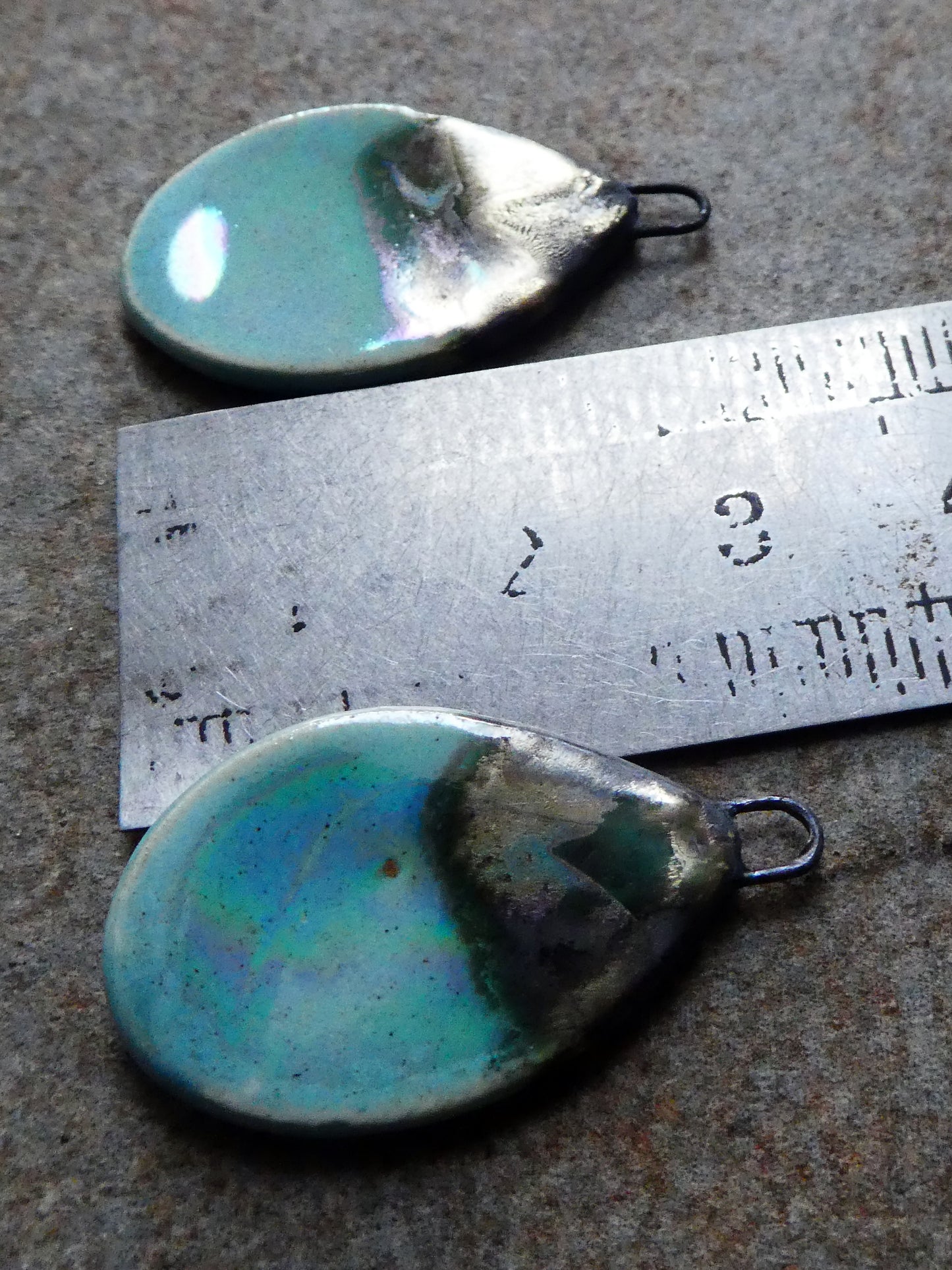 Ceramic Lustrous Flat Teardrop Drops -Larimar