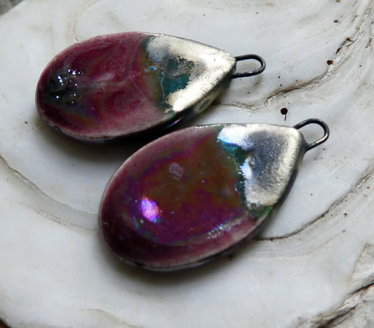 Ceramic Lustrous Flat Teardrop Drops - Plum Passion