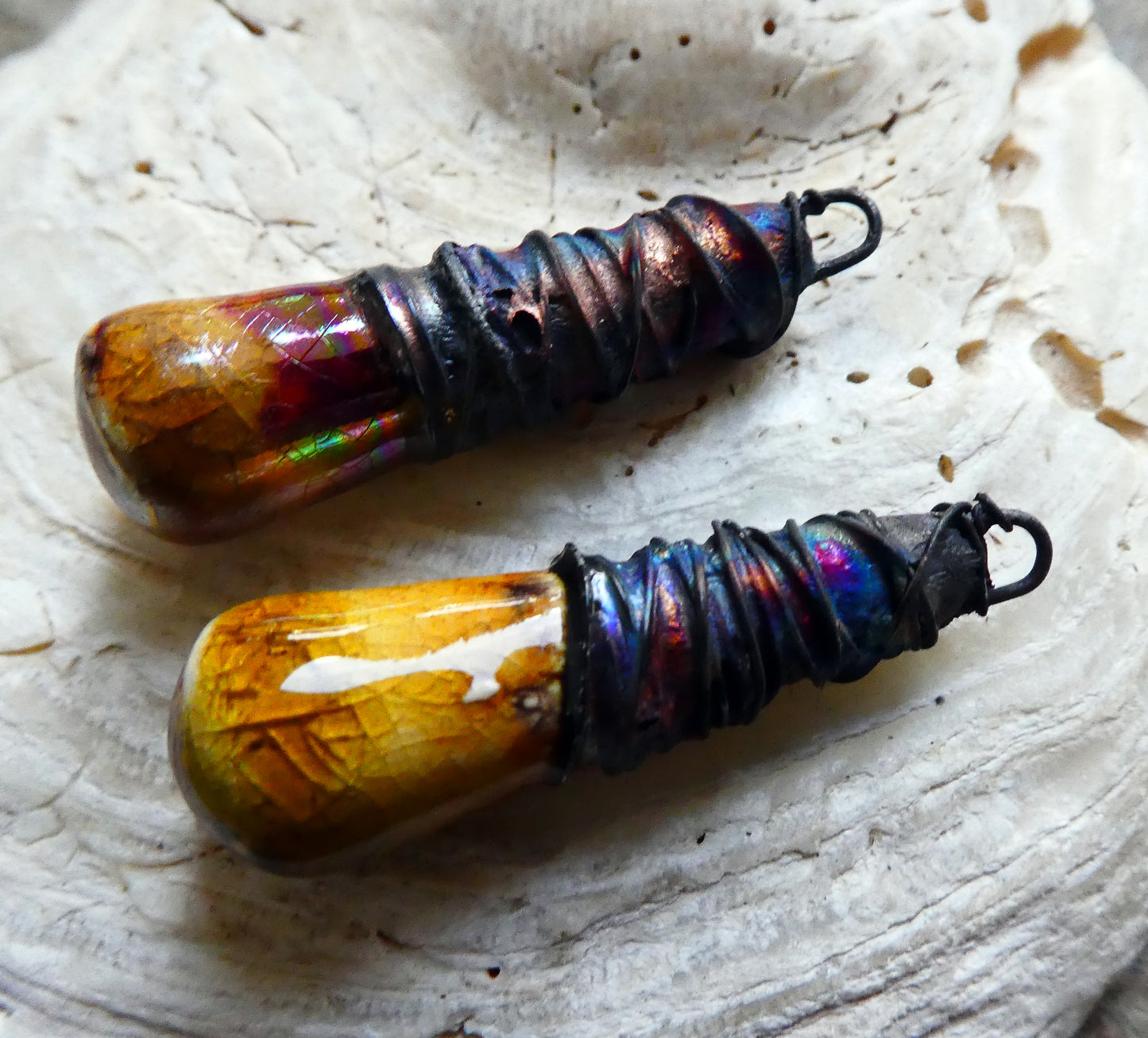 Ceramic Wire Wrapped Lustrous Baton Charms - Dune