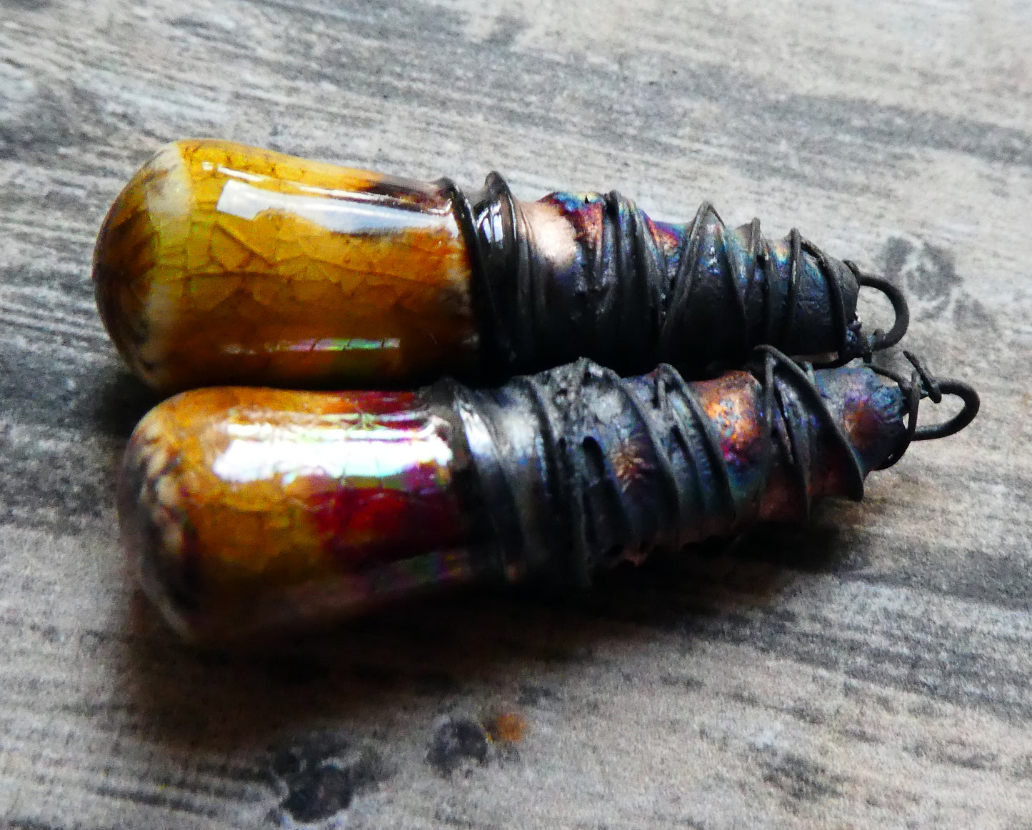 Ceramic Wire Wrapped Lustrous Baton Charms - Dune