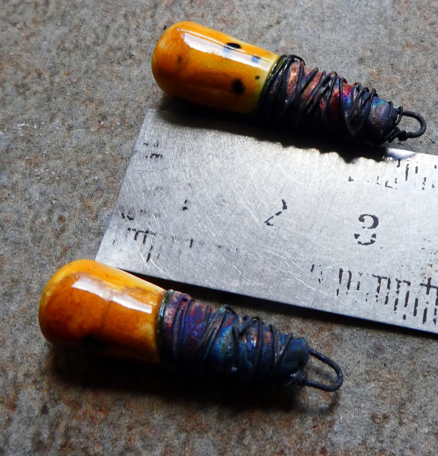 Ceramic Wire Wrapped Lustrous Baton Charms -Papaya