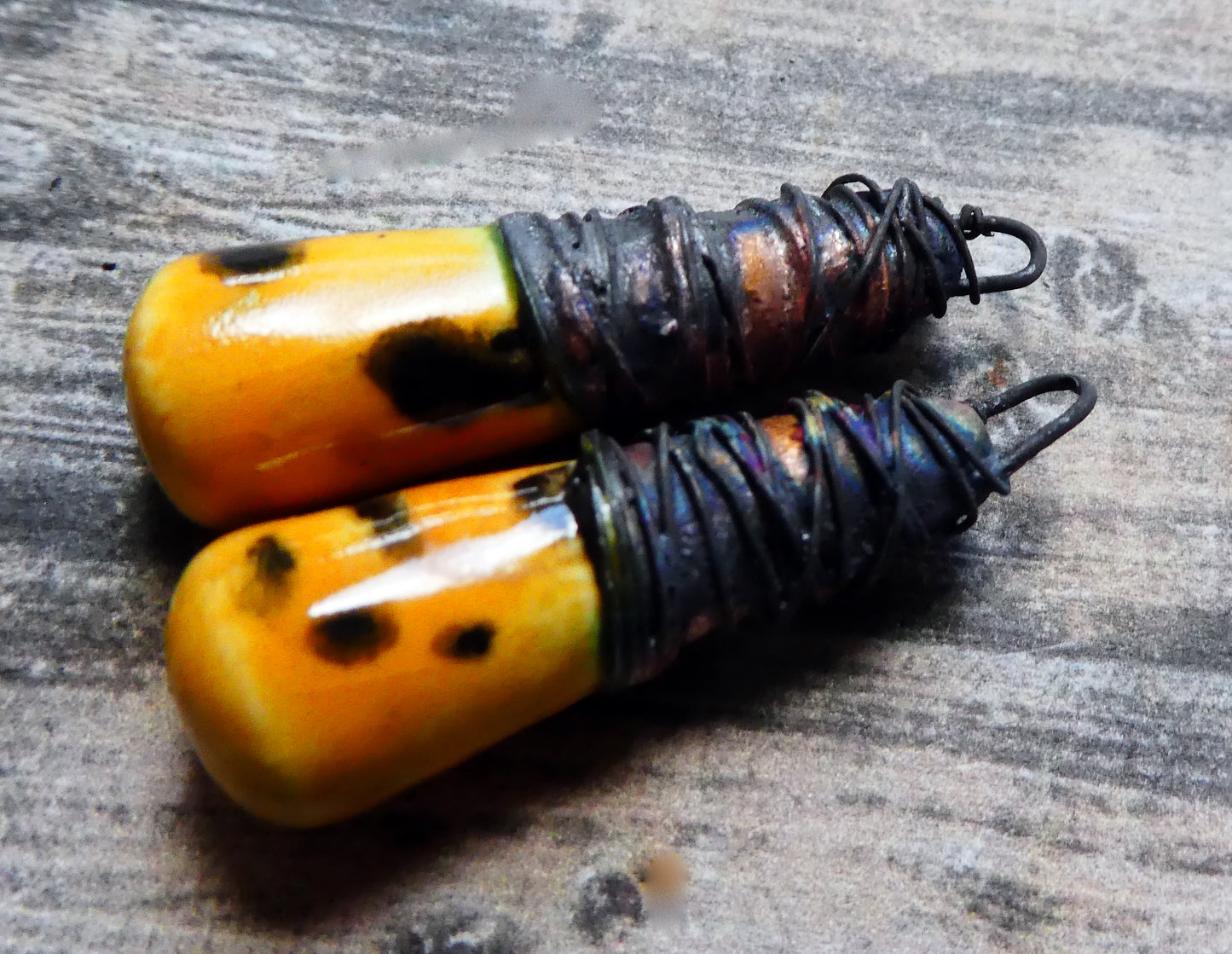 Ceramic Wire Wrapped Lustrous Baton Charms -Papaya