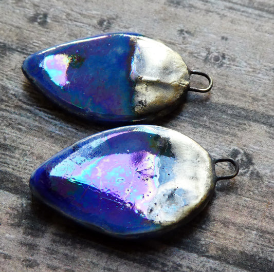 Ceramic Lustrous Flat Leaf Drops - Soft Blue