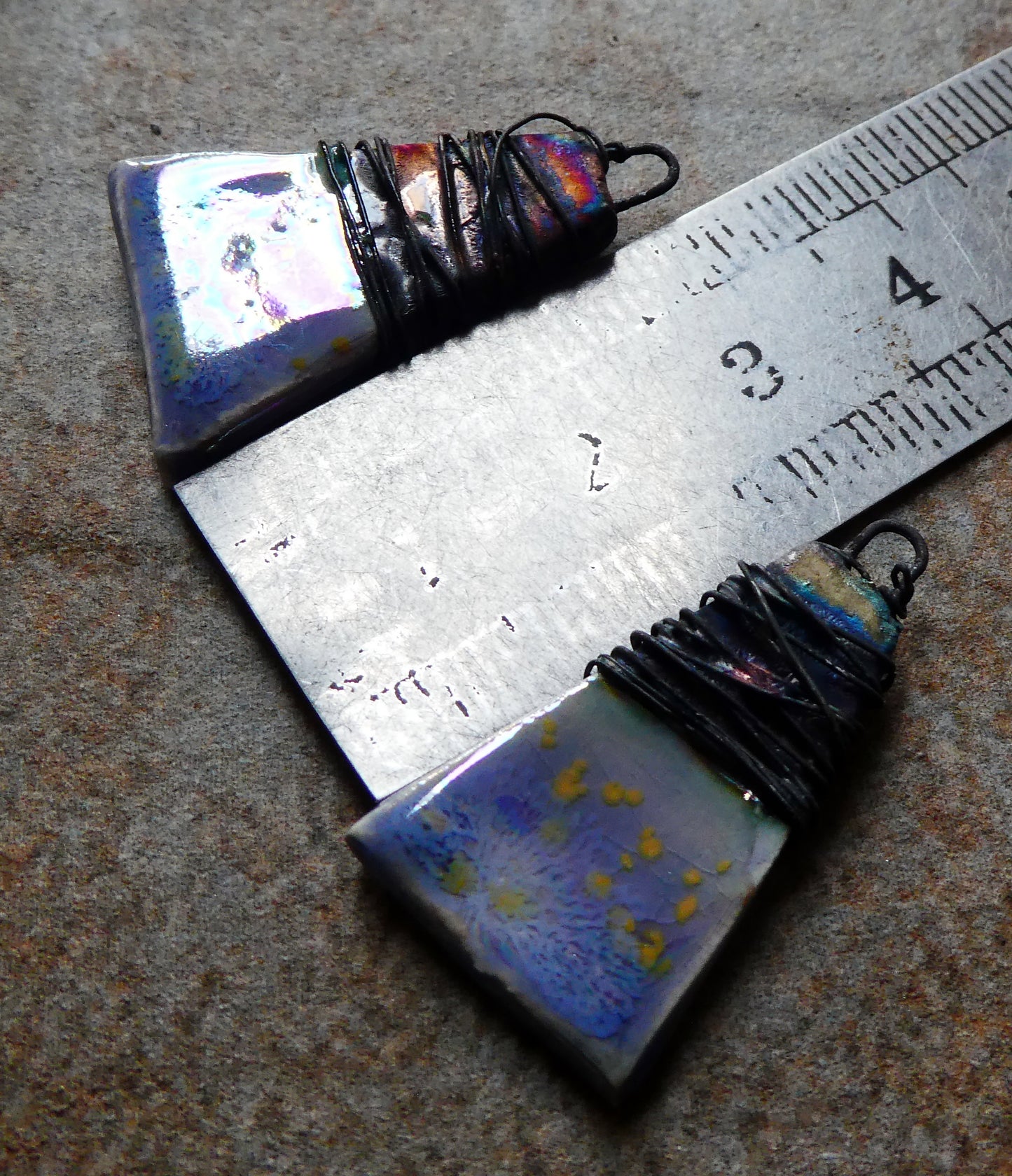 Ceramic Wire Wrapped Lustrous Wedge Charms - Peritwinkle