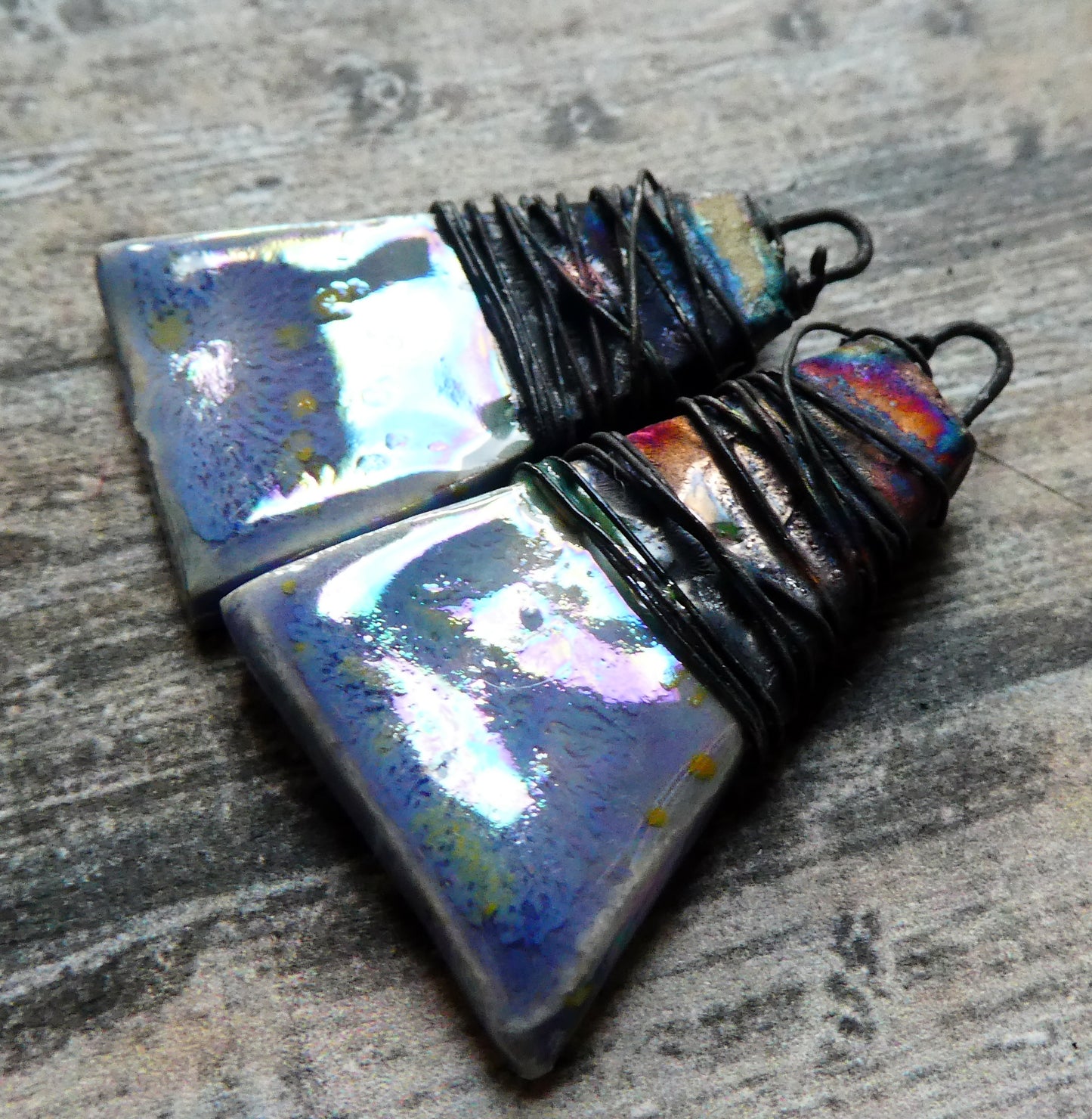 Ceramic Wire Wrapped Lustrous Wedge Charms - Peritwinkle