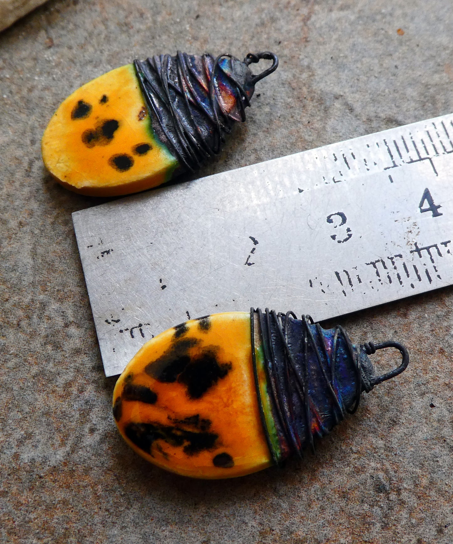 Ceramic Wire Wrapped Lustrous Teardrop Charms -Papaya