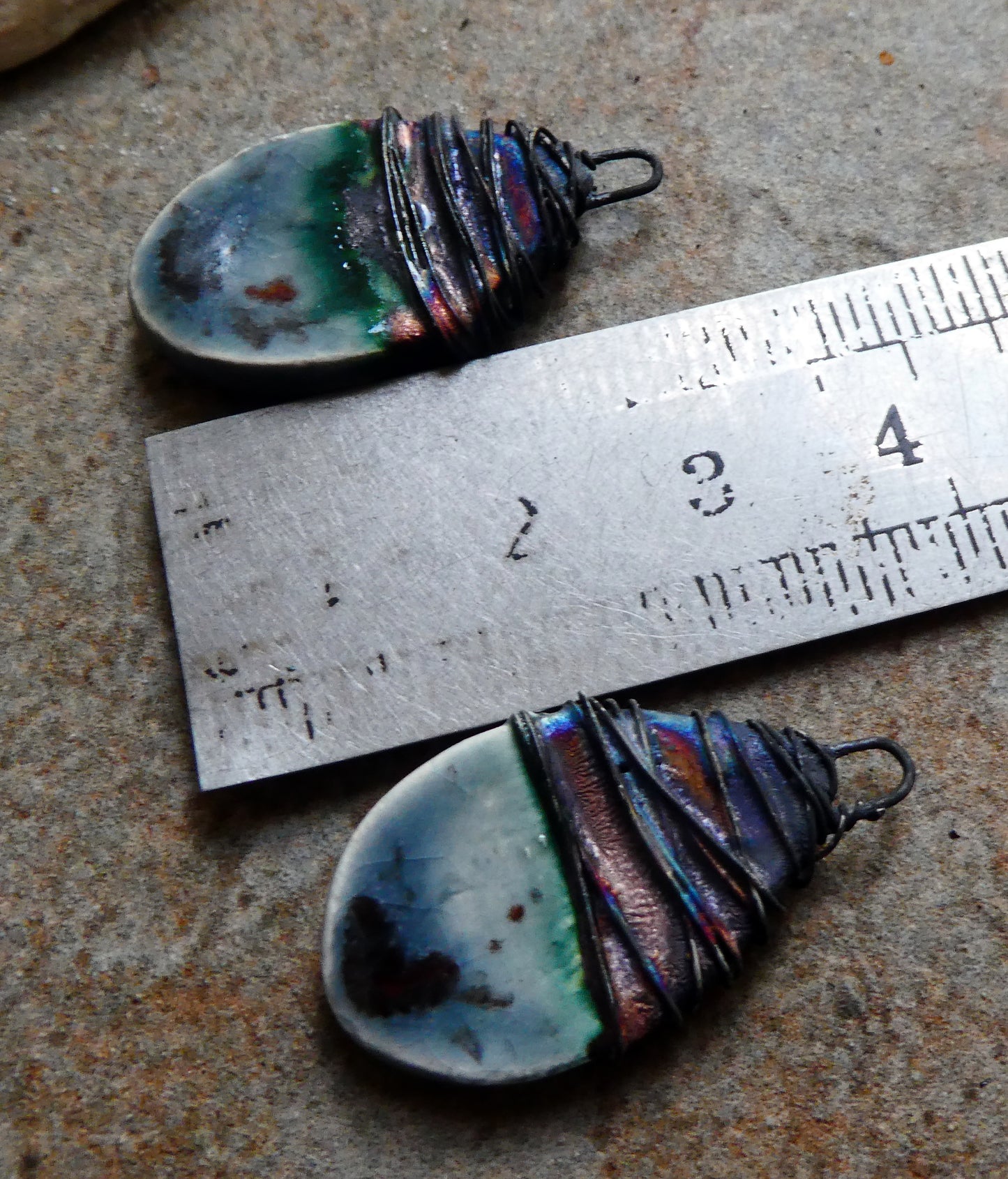 Ceramic Wire Wrapped Teardrop Charms -Dove Grey