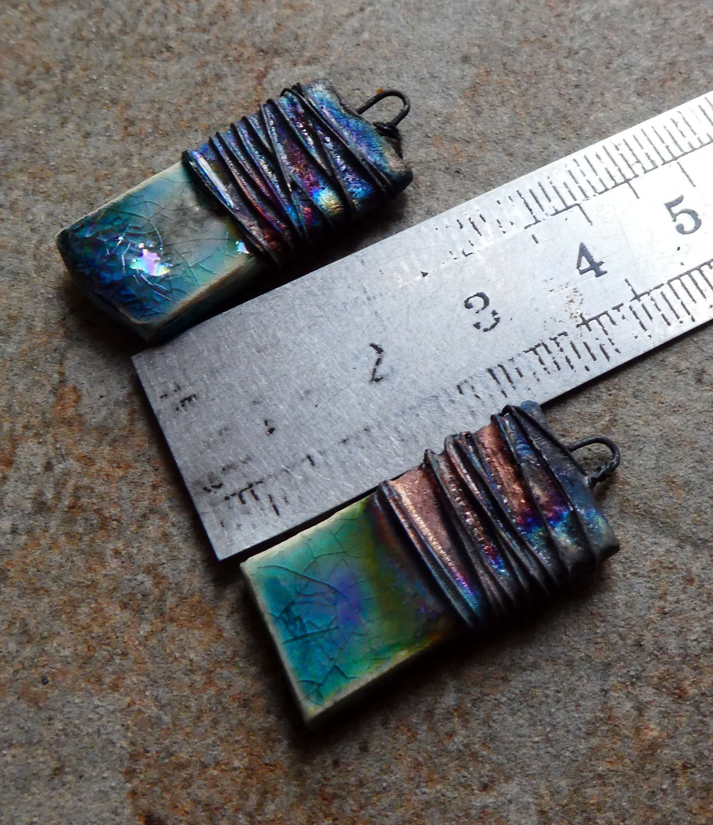 Ceramic Wire Wrapped Lustrous Tablet Charms -Nebula