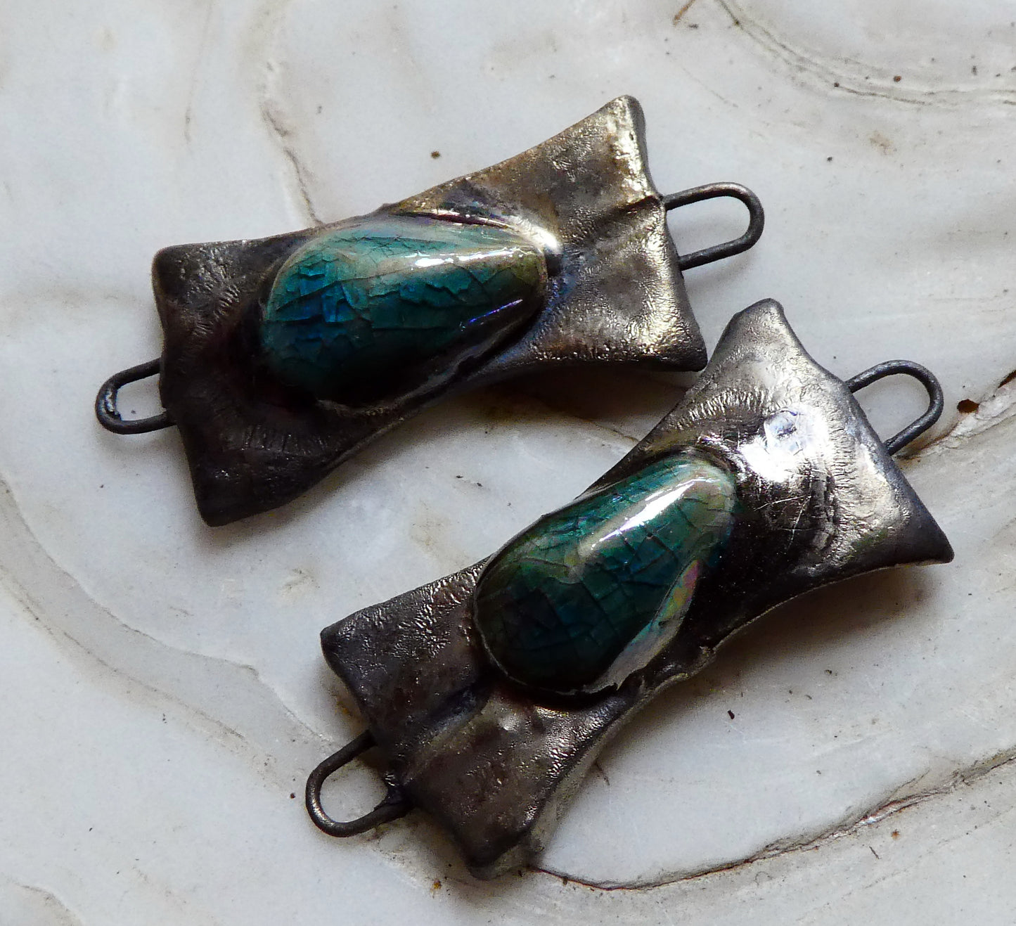 Ceramic Lustrous Little Gem Tablet Connectors - Oriental Blue