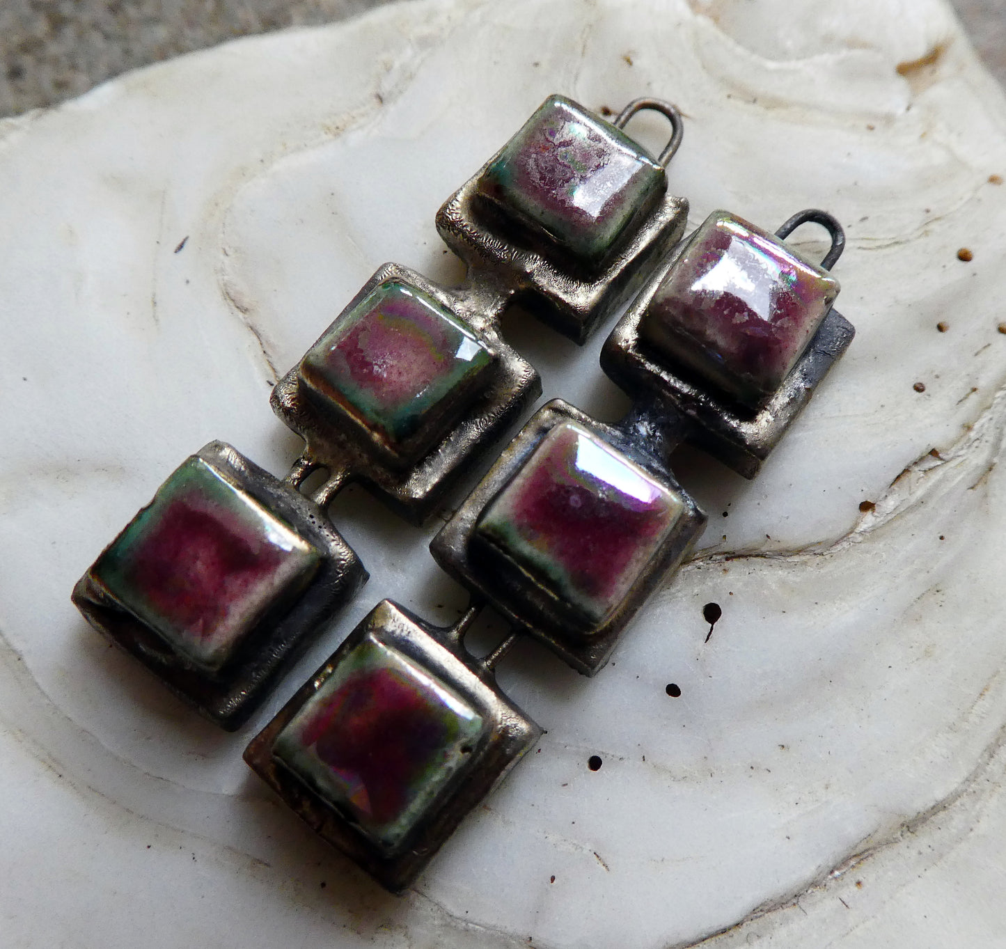 Ceramic Moulded Square Stack Charms - Plum Passion