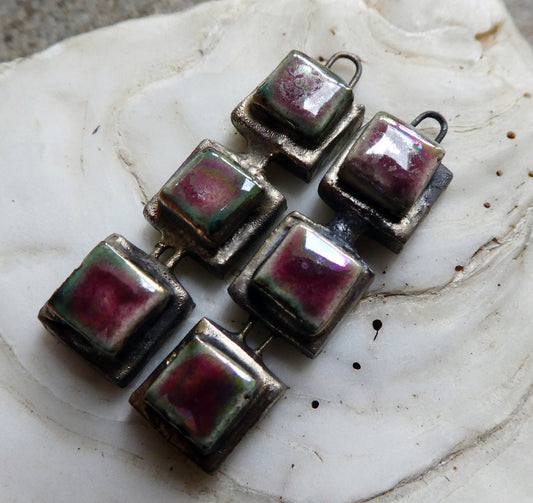 Ceramic Moulded Square Stack Charms - Plum Passion