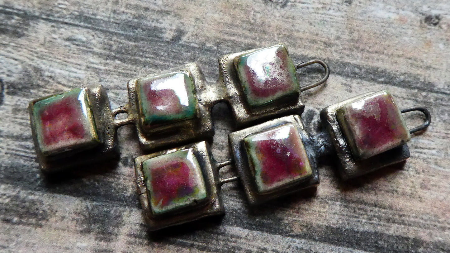 Ceramic Moulded Square Stack Charms - Plum Passion