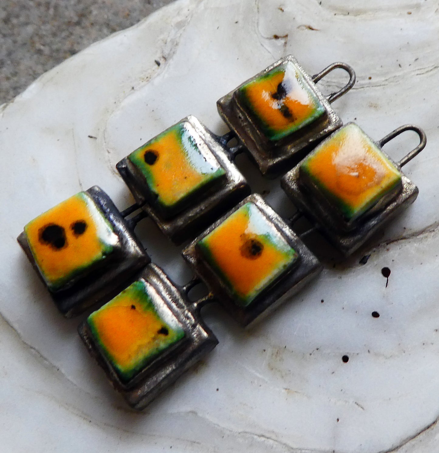 Ceramic Moulded Square Stack Charms - Papaya